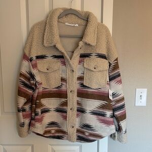 NWT’s Altar’d State Cozy Sherpa Lined Jacket with Aztec Pattern